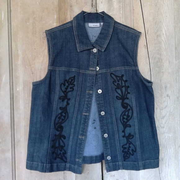 Denim Embroidered Vest - Picture 1 of 6